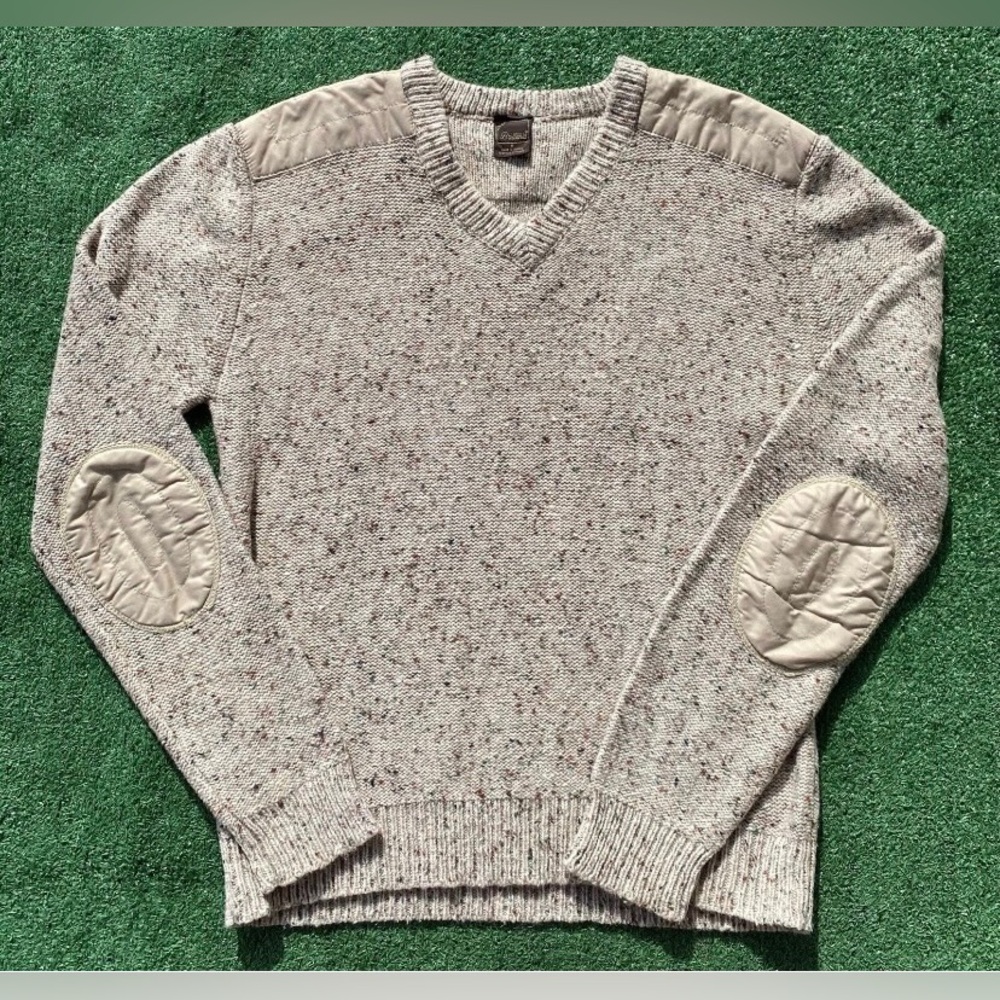 Vintage 80’s Brittania Knit Confetti  W/ Elbow Patches V Neck Sweater Mens Small